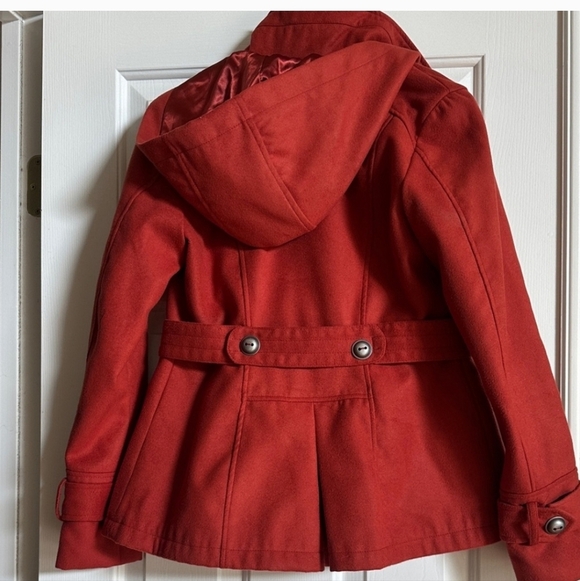 Celebrity Pink Women's Double-Breasted Red Pea Coat - Picture 2 of 16